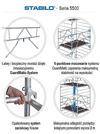 KRAUSE Rusztowanie STABILO 5500; 2,0 x 1,50m, wys.rob. 8,30m | system GUARDMATIC